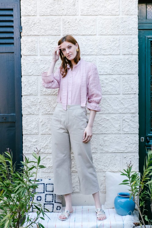 3/4 sleeves pink blouse with snap-buttons 2