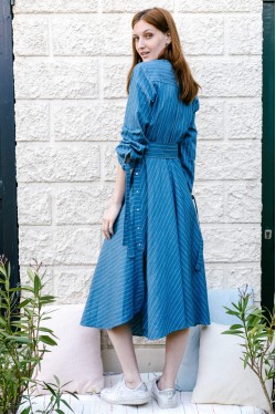Long dress produced in blue denim with fine white stripes Made in France 2