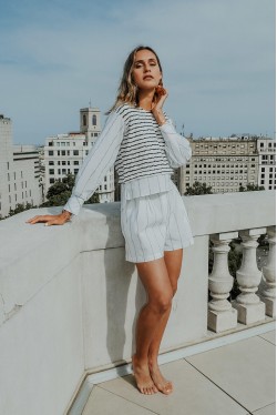 Blouse with white and blue stripes