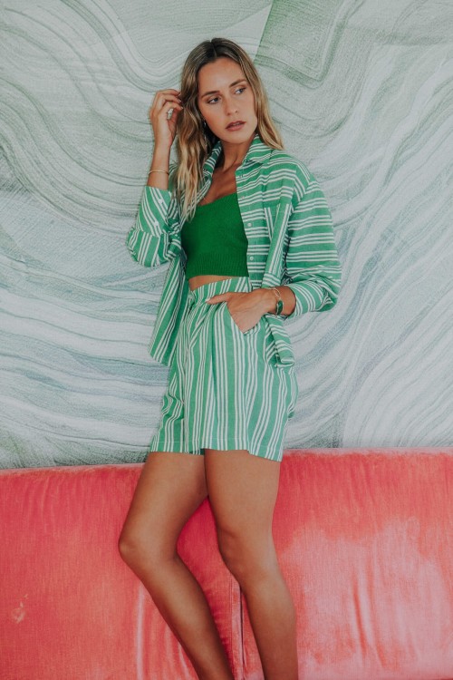 Green striped shorts produced in cotton 2