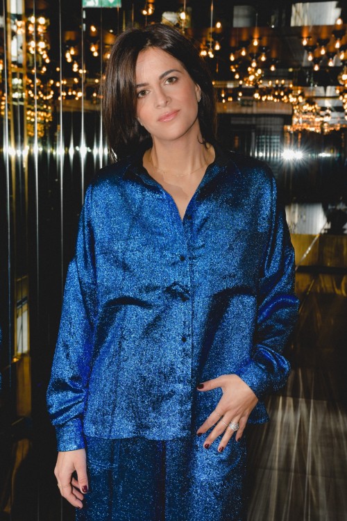 Oversize shirt produced in shiny blue silk 1