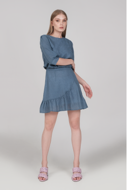 robe manches 3/4 produite en coton à motifs bleus 1