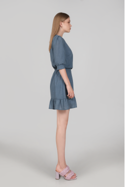 robe manches 3/4 produite en coton à motifs bleus 2