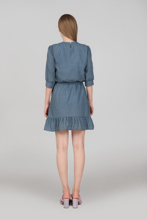 robe manches 3/4 produite en coton à motifs bleus 3