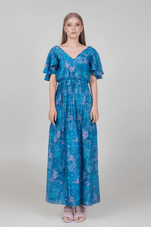 robe longue à imprimés dotée d'un délicat décolleté en V devant et au dos 1