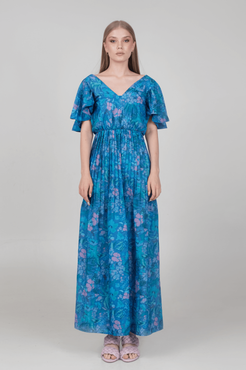robe longue à imprimés dotée d'un délicat décolleté en V devant et au dos 1