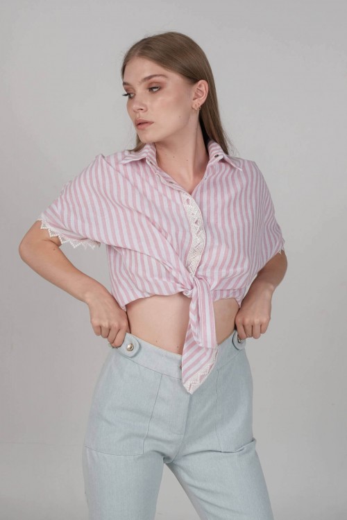 Short sleeves shirt with stripes and lace 4