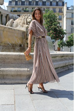 long dress with stripes and delicate neckline 1