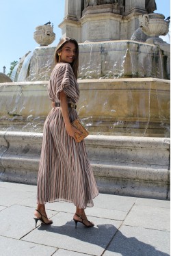long dress with stripes and delicate neckline 6
