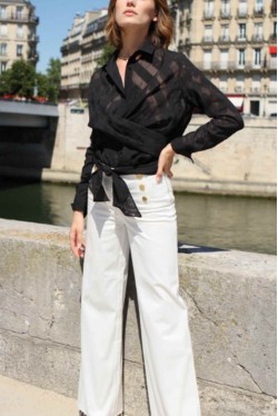 Pantalon à pont à boutons dorés et zip sur le côté 4