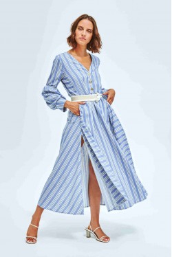 Long dress produced in blue with white stripes 2