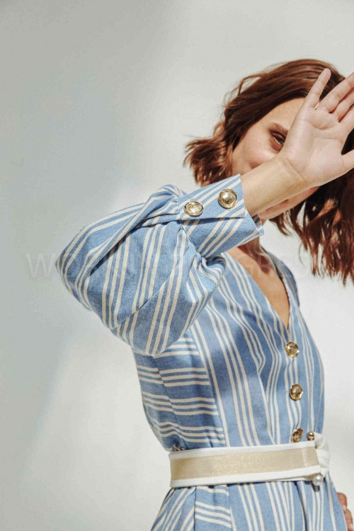 Long dress produced in blue with white stripes 3
