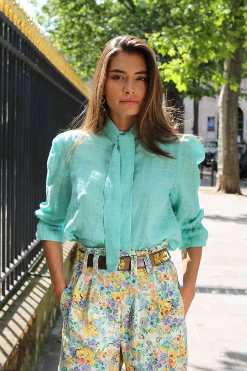 large and high waisted pants with flowers