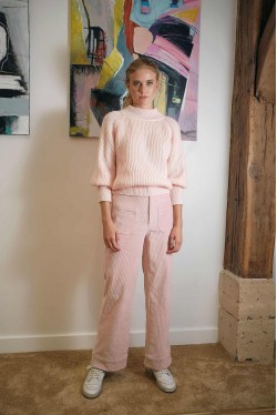 large and high waits pants produced in light pink corduroy