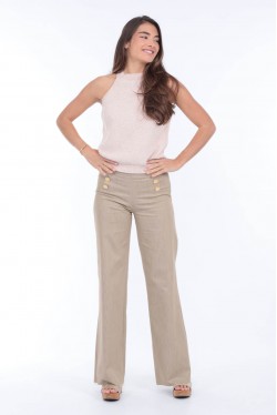 pants with golden buttons produced in a beige cotton