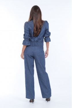 veste bleue aux manches 3/4 élastiquées 2