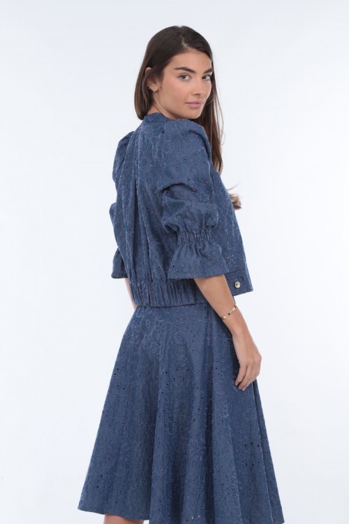 veste bleue aux manches 3/4 élastiquées 4