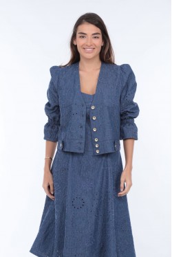 veste bleue aux manches 3/4 élastiquées 3
