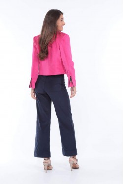 high waist pants produced in navy blue corduroy 4