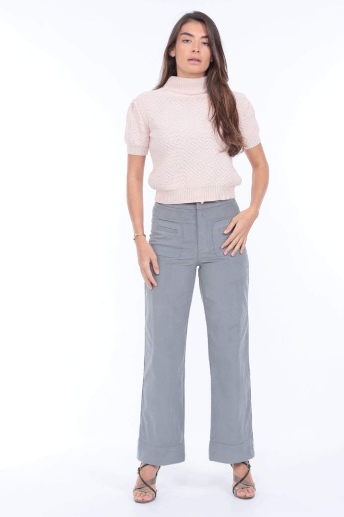 high waist pants produced in grey corduroy