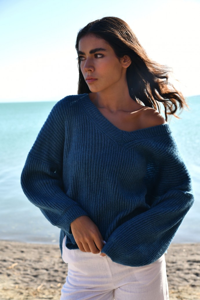 pull col V manches bouffantes 1 pull col V manches bouffantes 1