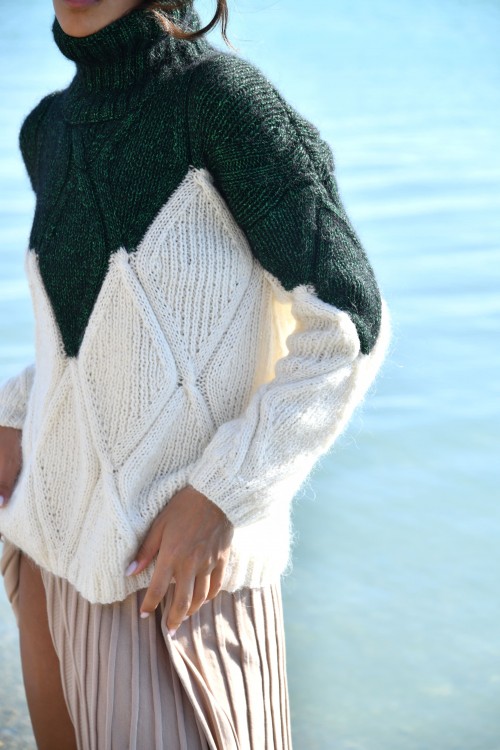 green and white embroidered check jumper 2