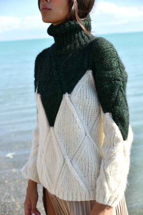 green and white embroidered check jumper 3