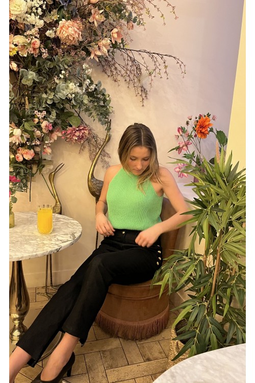 pantalon taille haute avec boutons dorés sur les côtés 7