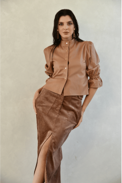 chemise en cuir boutons pression marron 1 chemise en cuir boutons pression marron 1