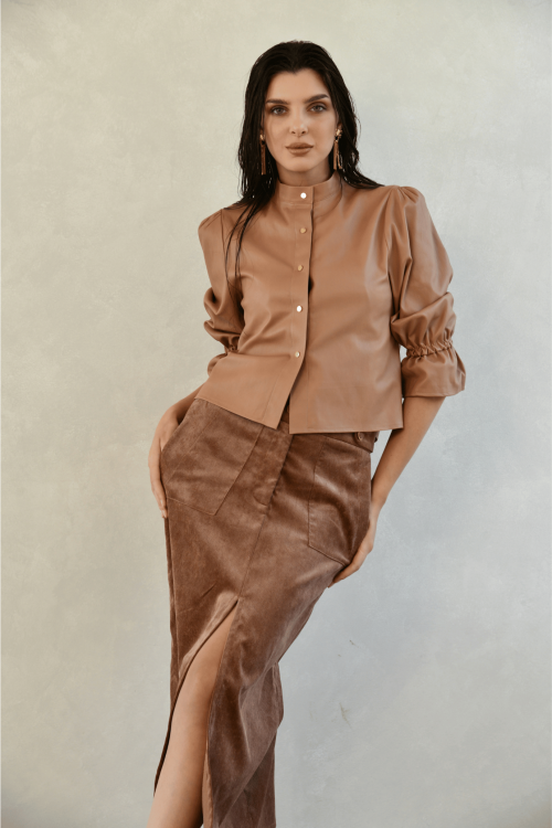 brown leather shirt snap buttons 1