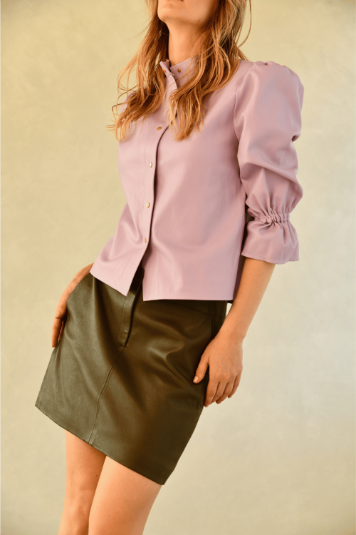 chemise en cuir boutons pression mauve 3