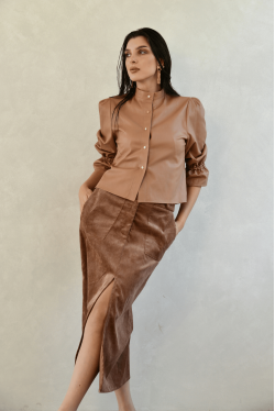 brown leather shirt snap buttons 2