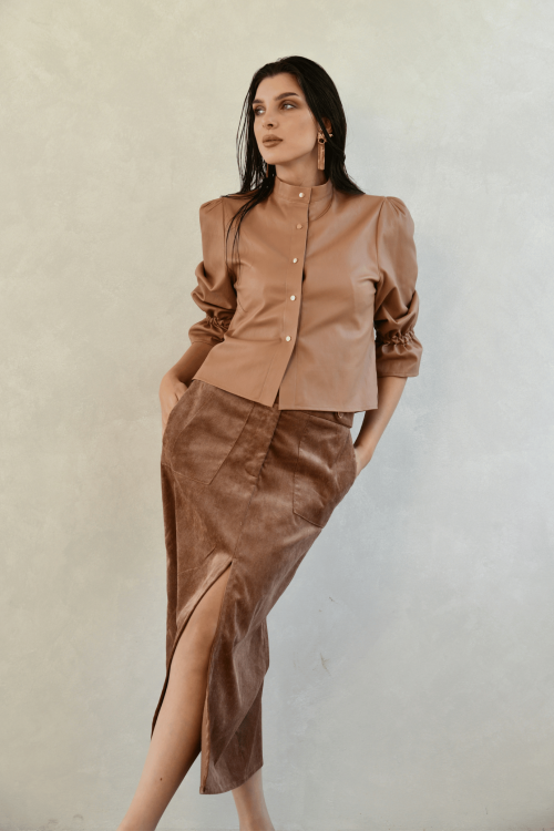 chemise en cuir boutons pression marron 2