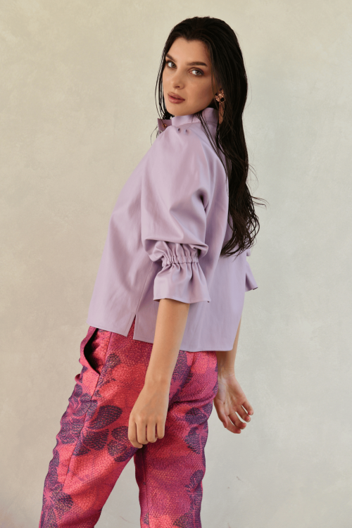 chemise en cuir boutons pression mauve 2