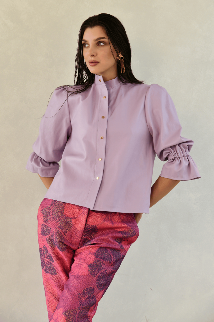 chemise en cuir boutons pression mauve 1 chemise en cuir boutons pression mauve 1