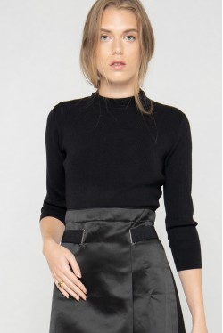 Robe pull noire bimatière cintrée moderne par la marque de mode parisienne Koshka Paris