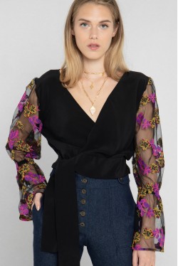 black blouse with embroidered tulle sleeves 2