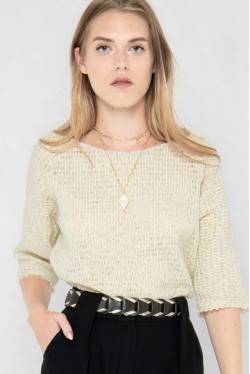 Blouse chic en raphia à manches raglan 3/4 créée par Koshka Paris 1