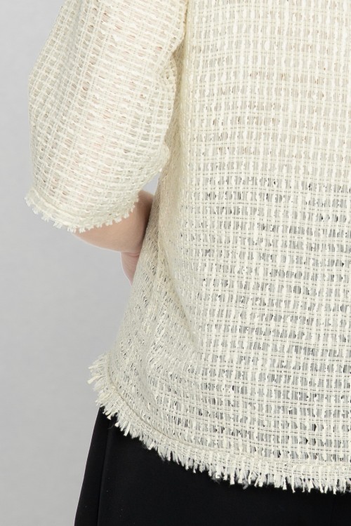 Blouse chic en raphia à manches raglan 3/4 créée par Koshka Paris 3