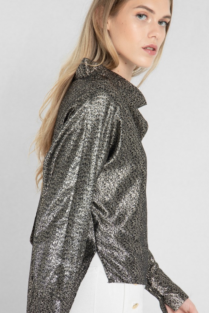Blouse chemisier chic col cravate en soie lurex créée par Koshka Paris 1 Blouse chemisier chic col cravate en soie lurex créée par Koshka Paris 1